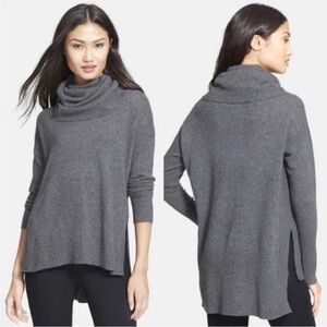 Diane Von Furstenberg 100% Cashmere Cowl Neck Side Slit Gray Sweater